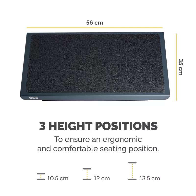 Fellowes kāju balsts zem rakstāmgalda — Professional Series kāju balsts, ergonomisks ar 3 regulējamiem augstumiem un neslīdošu platformas virsmu — birojam un mājām, melns