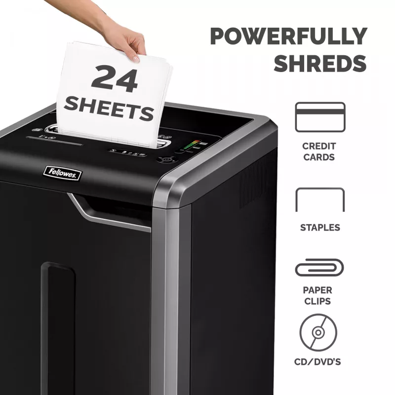 Fellowes papīra smalcinātājs 325Ci 24 lapu šķērsgriezuma smalcinātājs ar 83 litru tvertni, augsta drošība P4