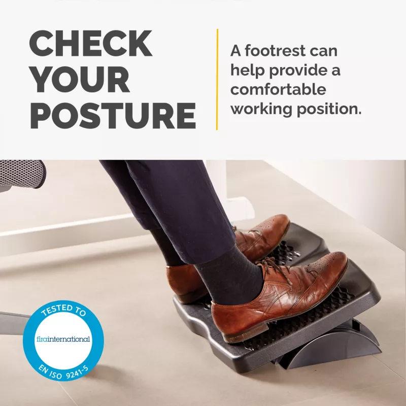 Fellowes Foot Rest Under Desk - Refresh Foot Support Ergonomic Foot Rest with 2 Height Adjustments & Massage Surface - Foot Rest Stool for Office & Home - Melns
