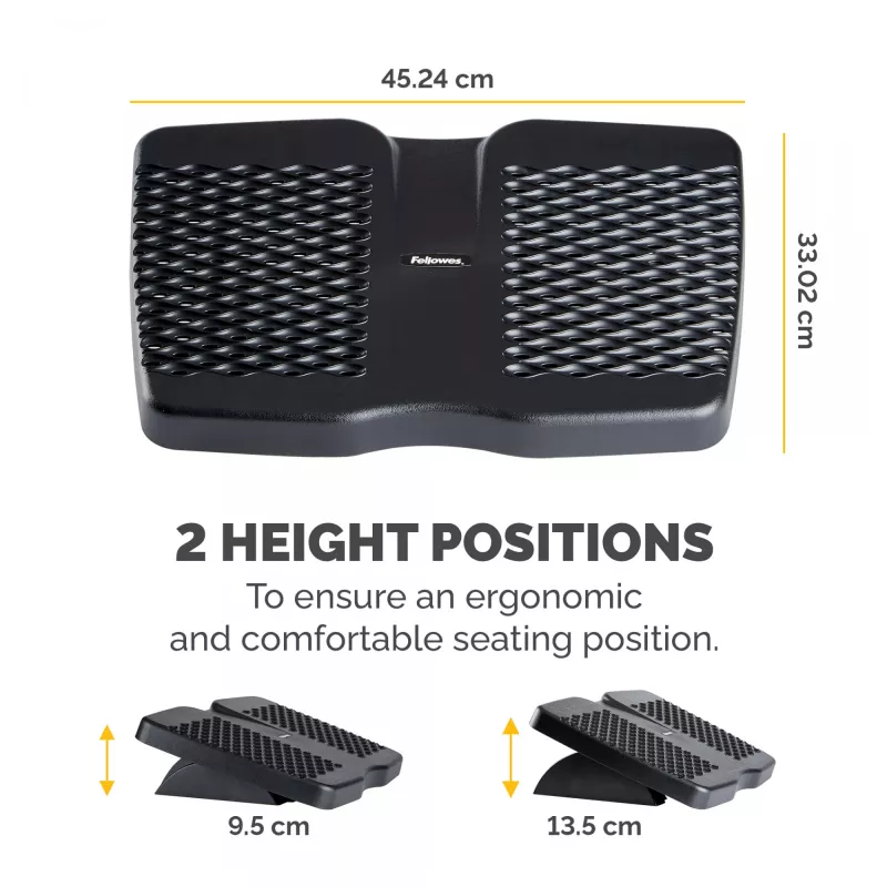 Fellowes Foot Rest Under Desk - Refresh Foot Support Ergonomic Foot Rest with 2 Height Adjustments & Massage Surface - Foot Rest Stool for Office & Home - Melns