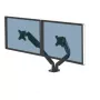 Fellowes Platinum Series divu monitoru svira – monitora stiprinājums diviem 8 kg smagiem 40 collu ekrāniem – regulējams divu monitoru galda stiprinājums – slīpums 45°, pagriešana 180°, grozīšana 360°, rotācija 360°, VESA 75 x 75/100 x 100 – melns