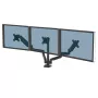 Fellowes Platinum Series trīskāršs monitora statīvs - Monitora stiprinājums trim 7 kg 27 collu ekrāniem - Regulējams trīskāršs monitora galda stiprinājums - Slīpums 45°, pagriešana 180°, grozīšana 360°, VESA 75 x 75/100 x 100 - Melns