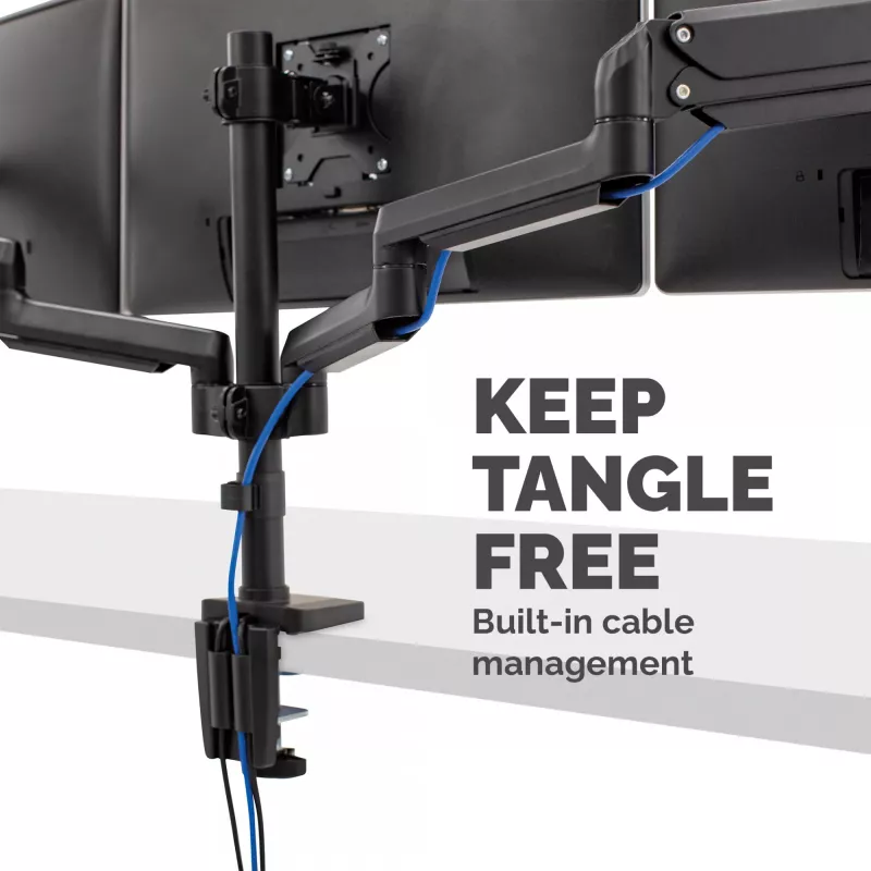 Fellowes Platinum Series trīskāršs monitora statīvs - Monitora stiprinājums trim 7 kg 27 collu ekrāniem - Regulējams trīskāršs monitora galda stiprinājums - Slīpums 45°, pagriešana 180°, grozīšana 360°, VESA 75 x 75/100 x 100 - Melns