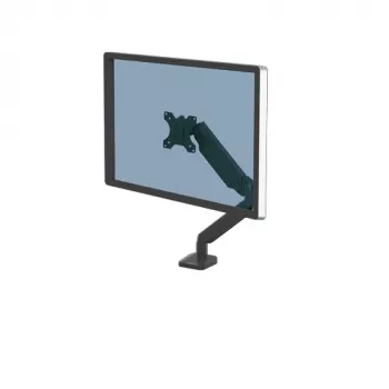 Fellowes Platinum Series monitora svira - monitora stiprinājums 8 kg 40 collu ekrāniem - regulējams monitora galda stiprinājums - slīpums 45°, pagriešana 180°, grozīšana 360°, rotācija 360°, VESA 75 x 75/100 x 100 - melns