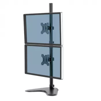 Fellowes Seasa Dual Stacking Monitor Arm - Brīvi stāvošs monitora statīvs līdz 8 kg un 32 collu ekrāniem - Ergonomisks regulējams monitora kronšteins - Slīpums 45°, panoramēšana 120°, rotācija 360°, VESA 75 x 75/100 x 100 - Melns
