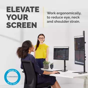 Fellowes Seasa Dual Stacking Monitor Arm - Brīvi stāvošs monitora statīvs līdz 8 kg un 32 collu ekrāniem - Ergonomisks regulējams monitora kronšteins - Slīpums 45°, panoramēšana 120°, rotācija 360°, VESA 75 x 75/100 x 100 - Melns
