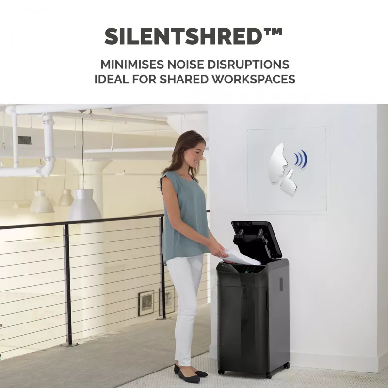 Fellowes Paper Shredder 350 Sheet Auto Feed Cross Cut Shredder AutoMax 350C Shredder ar 68 Litre Bin High Security P4