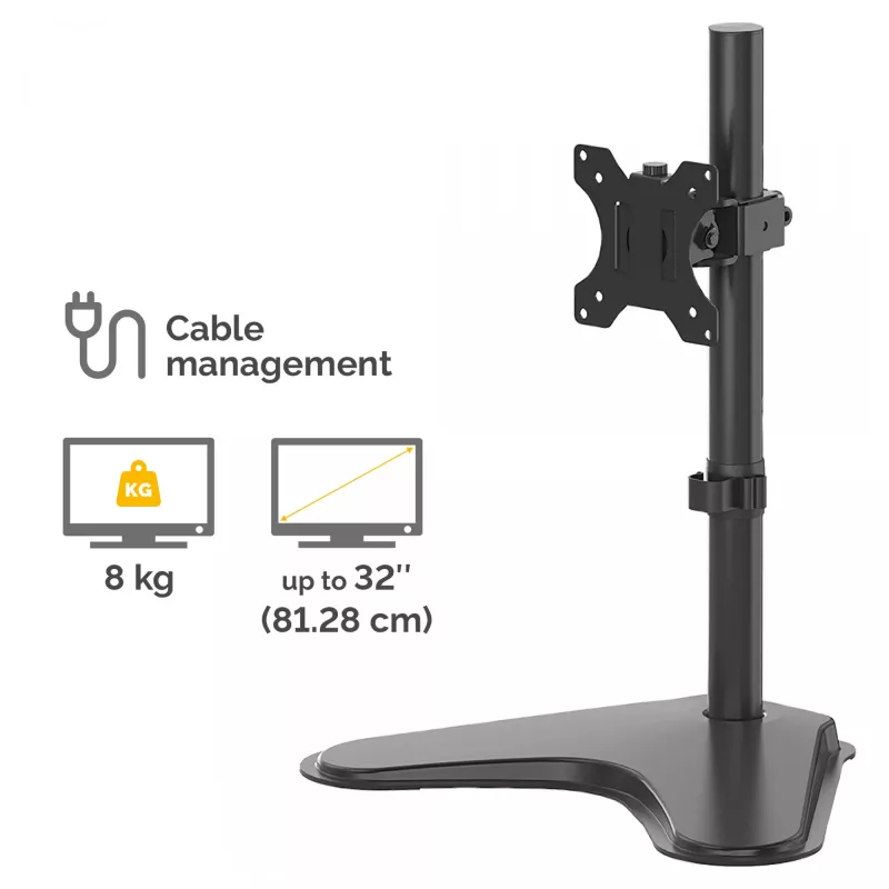 Fellowes Seasa viena monitora svira – brīvi stāvošs monitora statīvs 8 kg monitoriem ar 32 collu ekrāniem – ergonomiski regulējama monitora svira – slīpums 45°, pagriešana 120°, rotācija 360°, VESA 75 x 75/100 x 100 – melna