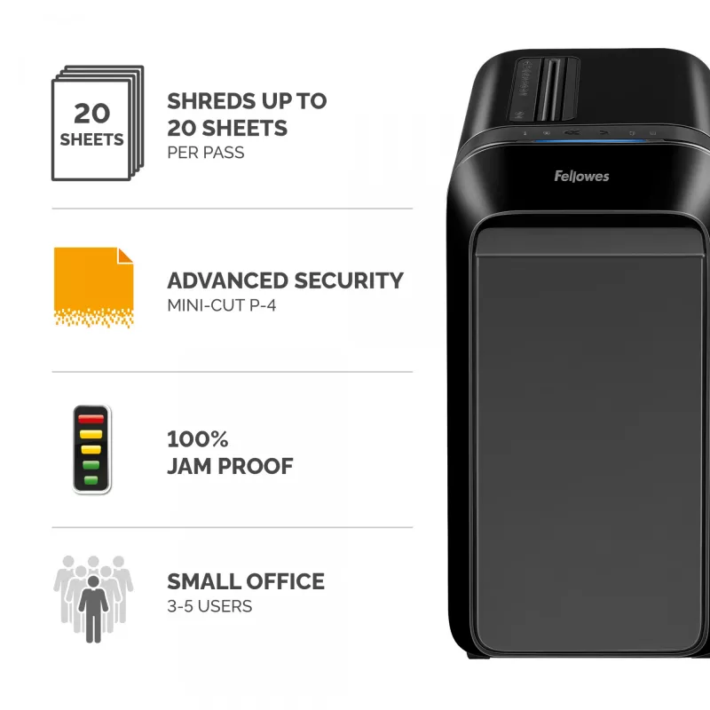 Fellowes LX sērijas Powershred LX220 papīra smalcinātājs 65 dB Melns