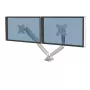Fellowes Platinum Series dubultais monitora statīvs – monitora stiprinājums diviem 8 kg 40 collu ekrāniem – regulējams dubultais monitora galda statīvs – slīpums 45°, pagrieziens 180°, grozīšanās 360°, rotācija 360°, VESA 75 x 75/100 x 100 – sudrabains