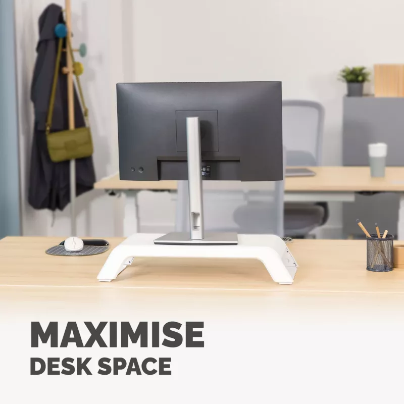 Fellowes datora monitora statīvs ar 3 augstuma regulējumiem - Hana LT monitora paaugstinājums - ergonomisks regulējams monitora statīvs datoriem - maksimālais svars 22,6 kg - balts