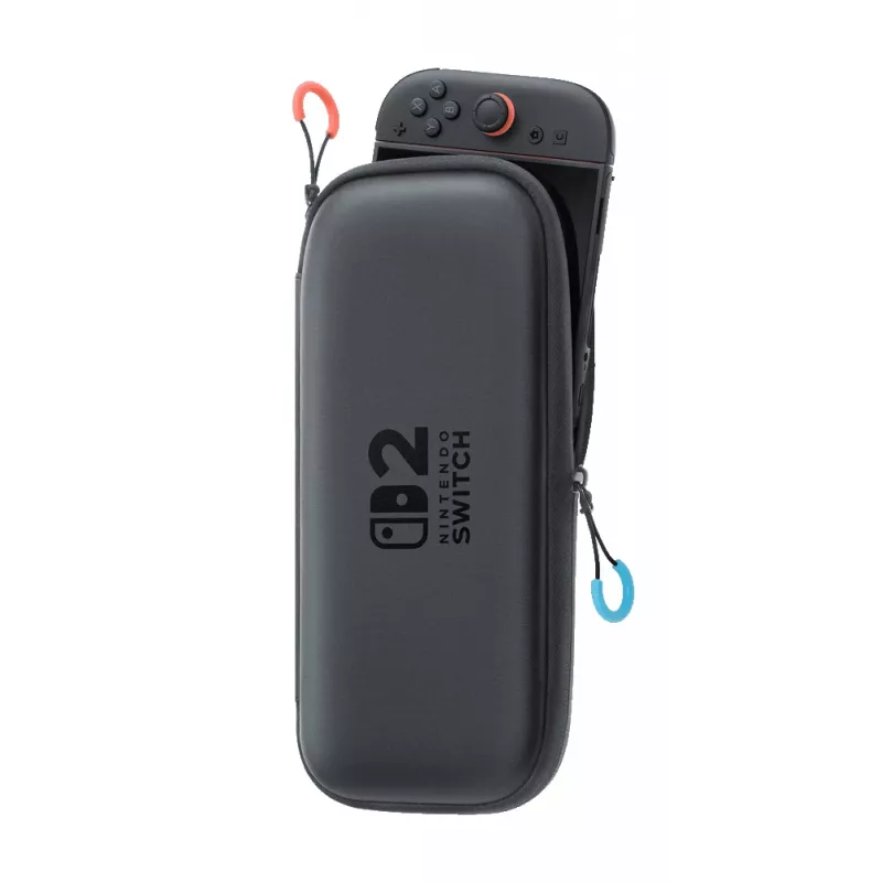 Nintendo Switch 2 pārnēsāšanas maciņš un ekrāna aizsargs, cietais maciņš, Nintendo, melns, Nintendo Switch 2, rāvējslēdzējs, 142 mm