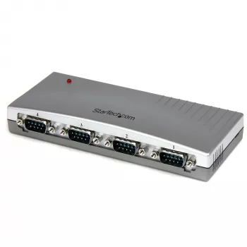 StarTech.com 4 portu USB–RS232 seriālais DB9 adaptera centrmezgls, USB, seriālais, sudraba krāsā, plastmasa, CE, FCC, RoHS, 1 W