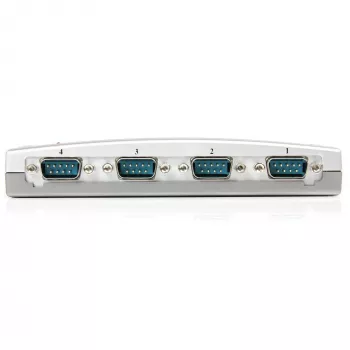 StarTech.com 4 portu USB–RS232 seriālais DB9 adaptera centrmezgls, USB, seriālais, sudraba krāsā, plastmasa, CE, FCC, RoHS, 1 W