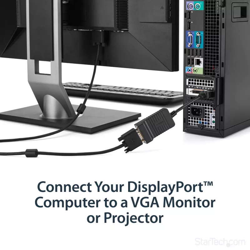 StarTech.com DisplayPort–VGA adapteris – aktīvs DP–VGA pārveidotājs – 1080p video – izturīgs – DP/DP++ avota–VGA monitora kabeļa adaptera spraudnis – DP 1.2 uz VGA – fiksējošs DP savienotājs