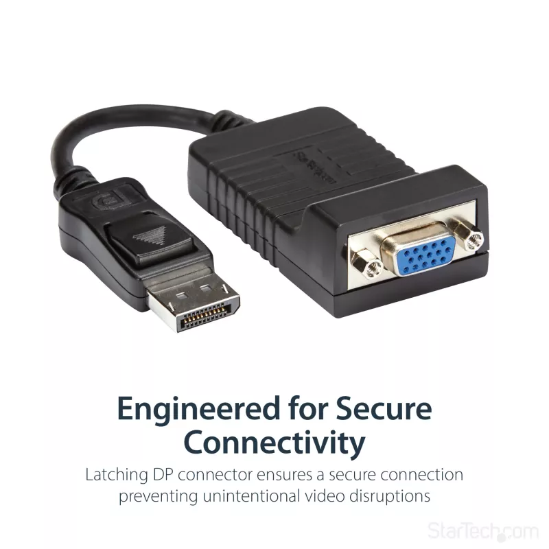 StarTech.com DisplayPort–VGA adapteris – aktīvs DP–VGA pārveidotājs – 1080p video – izturīgs – DP/DP++ avota–VGA monitora kabeļa adaptera spraudnis – DP 1.2 uz VGA – fiksējošs DP savienotājs