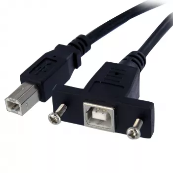 StarTech.com 1 pēdas paneļa montāžas USB kabelis B uz B - vīr./siev., 0,3 m, USB B, USB B, USB 2.0, 0,48 Gbit/s, melns