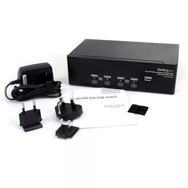StarTech.com 4 portu DVI VGA divu monitoru KVM slēdzis USB ar audio un USB 2.0 centrmezglu