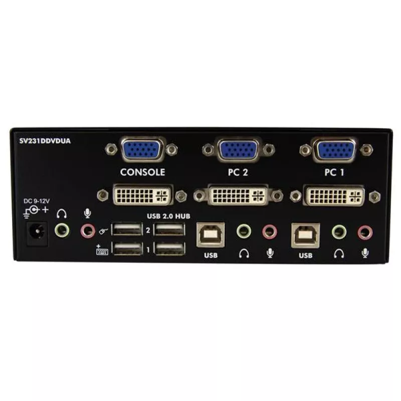 StarTech.com 2 pieslēgvietu DVI VGA divu monitoru KVM slēdzis, USB ar audio un USB 2.0 centrmezglu