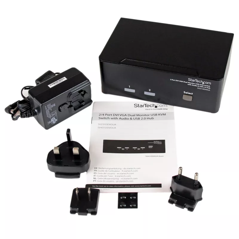 StarTech.com 2 pieslēgvietu DVI VGA divu monitoru KVM slēdzis, USB ar audio un USB 2.0 centrmezglu