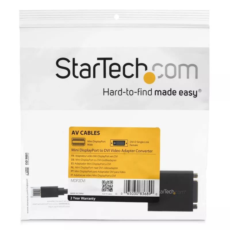 StarTech.com Mini DisplayPort uz DVI adapteris - Mini DP uz DVI-D pārveidotājs - 1080p video - VESA sertificēts - mDP vai Thunderbolt 1/2 Mac/PC uz DVI monitoru - mDP 1.2 uz DVI vienas saites pārveidotājkabelis