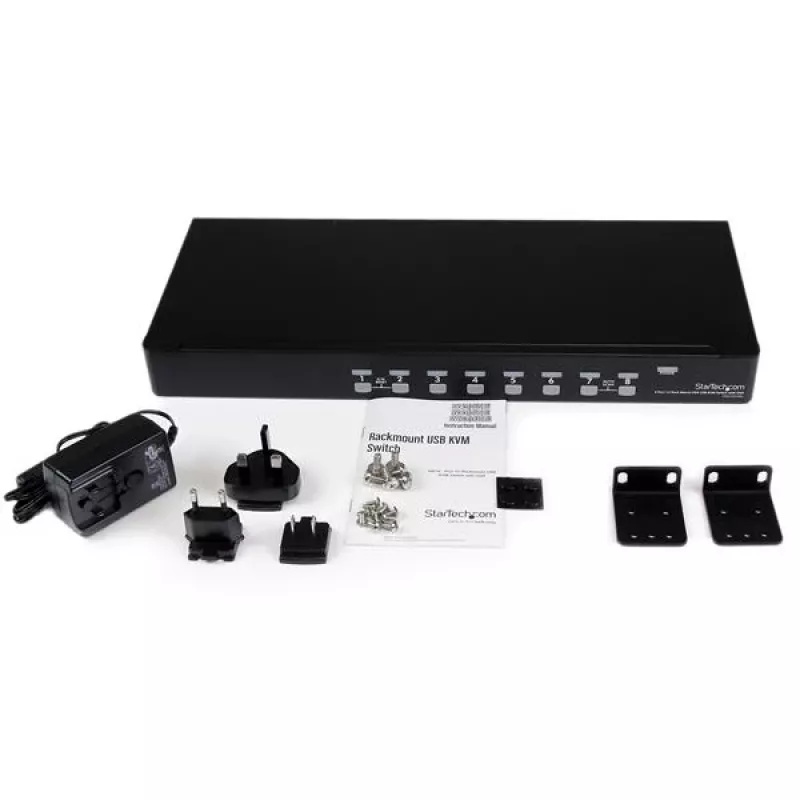StarTech.com 8 pieslēgvietu 1U plauktā montējams USB KVM slēdzis ar OSD, 1920 x 1440 pikseļi, montāža plauktā, 1U, melns