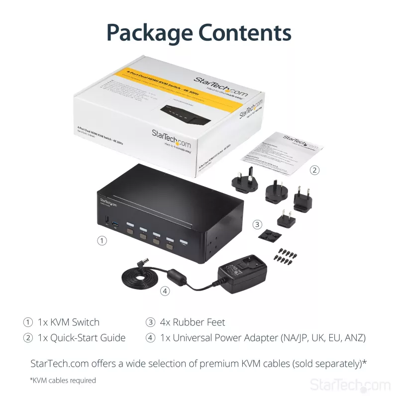 StarTech.com 4 portu HDMI KVM slēdzis - 4K 30Hz - dubultdisplejs