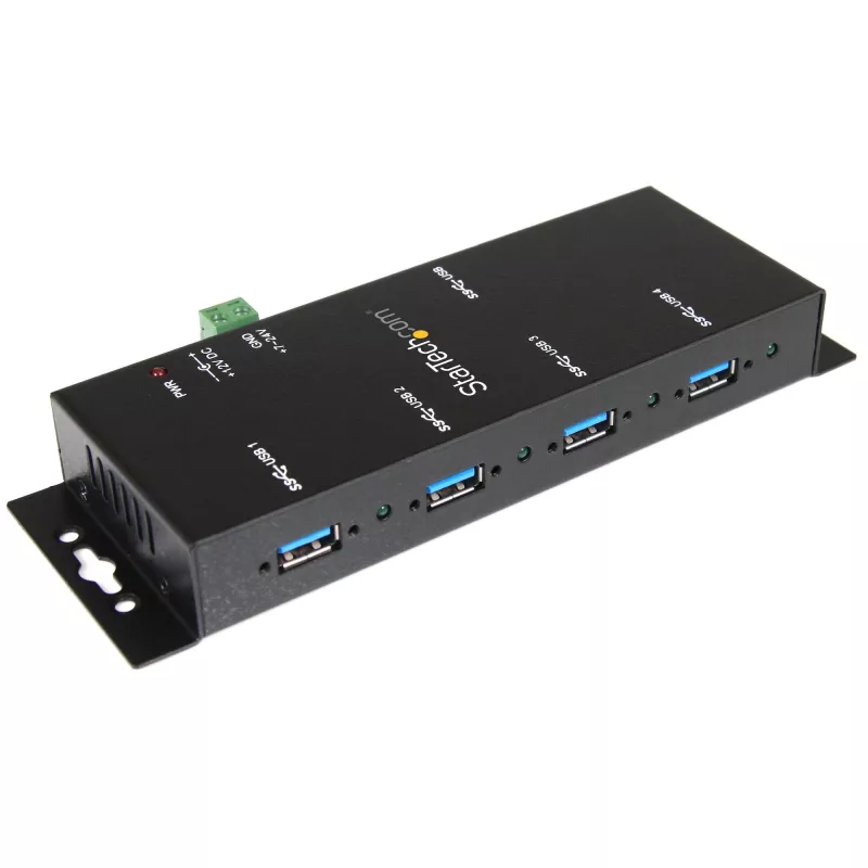 StarTech.com 4-Port Industrial USB 3.0 Hub ar ESD Protection~4-Port USB 3.0 Hub - 5Gbps - Metal Industrial USB-A Hub - Wall or Desk Mountable USB Data Hub - TAA Compliant USB Expander Hub