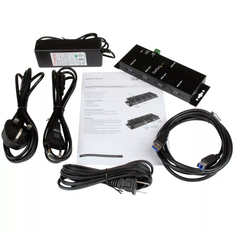 StarTech.com 4-Port Industrial USB 3.0 Hub ar ESD Protection~4-Port USB 3.0 Hub - 5Gbps - Metal Industrial USB-A Hub - Wall or Desk Mountable USB Data Hub - TAA Compliant USB Expander Hub