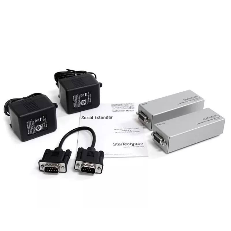 StarTech.com RS232 Serial over Cat5 Extender, 1km (3300ft) diapazons, Plug & Play, bez programmatūras, DB9 seriālā pagarināšana - TAA