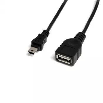 StarTech.com 1 pēdu Mini USB 2.0 kabelis — USB A uz Mini B vīr./sie., 0,3 m, USB A, Mini-USB B, Vīrišķais/Sievišķais, 0,48 Gbit/s, Melns