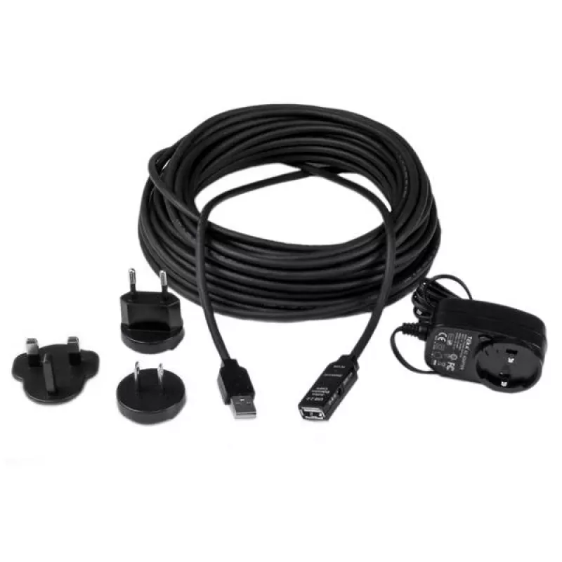 StarTech.com 15 m USB 2.0 aktīvs pagarinātāja kabelis — vīr./siev., 15 m, USB A, USB A, USB 2.0, vīr./siev., melns