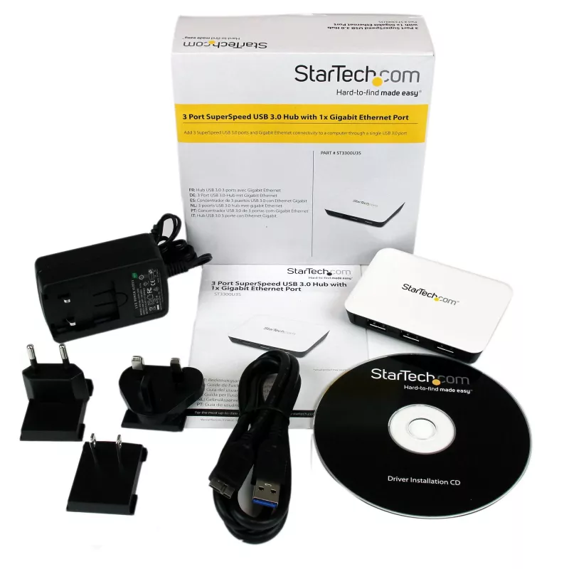 StarTech.com USB 3.0 uz Gigabit Ethernet NIC tīkla adapteris ar 3 portu centrmezglu - balts