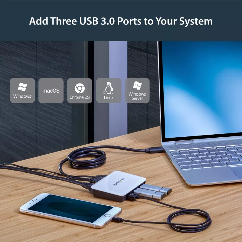 StarTech.com USB 3.0 uz Gigabit Ethernet NIC tīkla adapteris ar 3 portu centrmezglu - balts