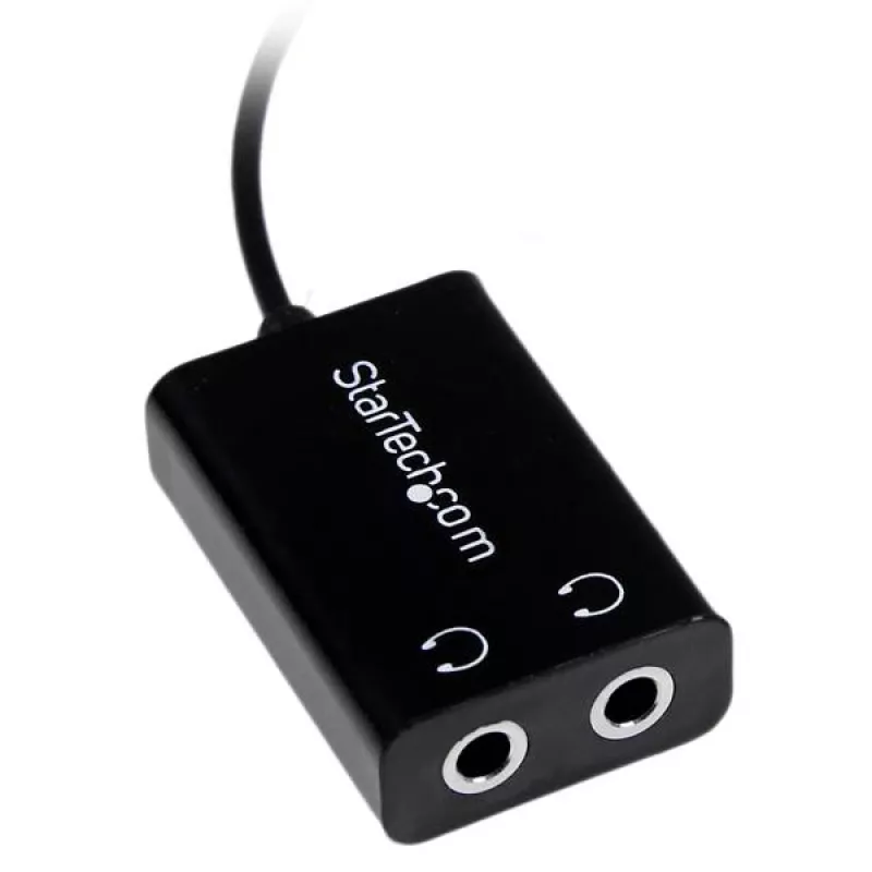 StarTech.com melns, plāns mini ligzdas austiņu sadalītāja kabeļa adapteris - 3,5 mm vīrišķais uz 2x 3,5 mm sievišķo