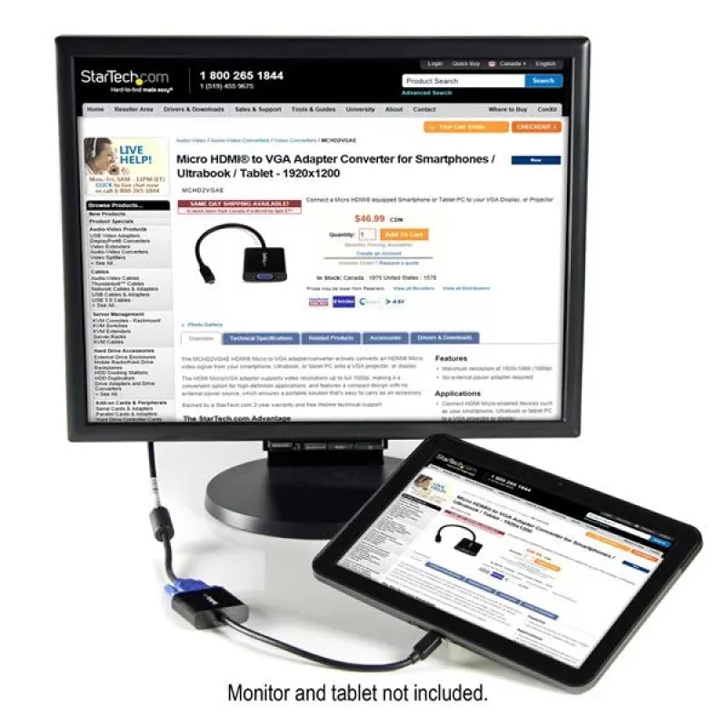 StarTech.com Micro HDMI uz VGA adapteris / pārveidotājs viedtālruņiem / ultrabook datoriem / planšetdatoriem - 1920x1080