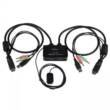 StarTech.com 2 pieslēgvietu USB HDMI kabeļa KVM slēdzis ar audio un tālvadības slēdzi – USB darbināms