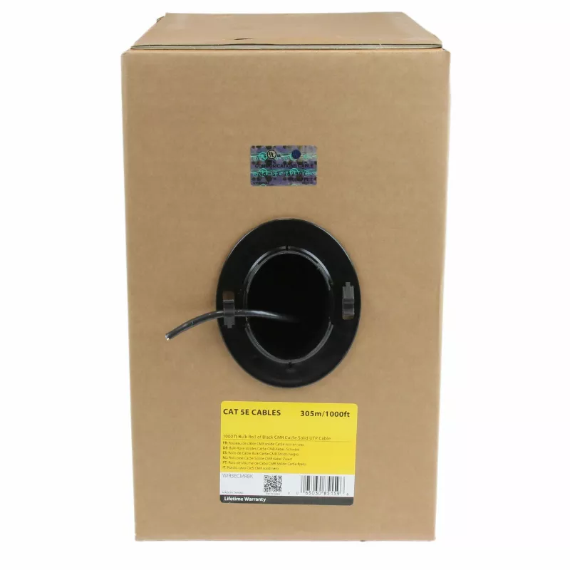 StarTech.com Bulk Cat 5e Ethernet kabelis - 1000 pēdas (304,8 m) - ciets - CMR novērtēts - melns - TAA atbilstīgs