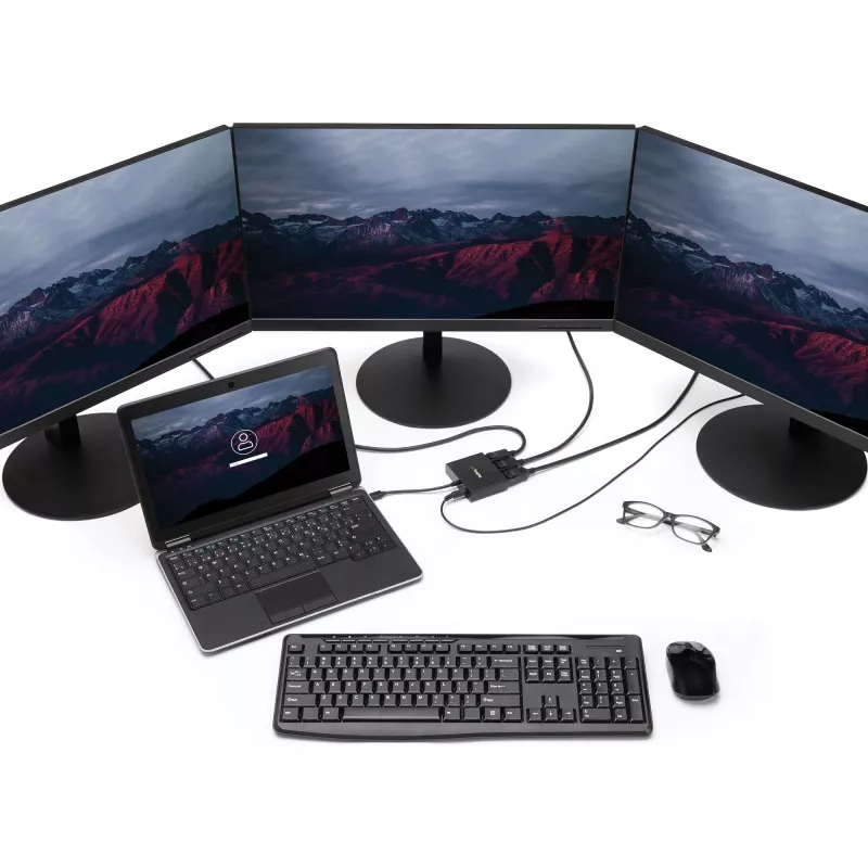StarTech.com 3 portu vairāku monitoru adapteris — Mini DisplayPort uz DisplayPort MST centrmezgls, divi 4K 30 Hz un viens 1080p — video sadalītājs paplašinātam darbvirsmas režīmam tikai Windows sistēmās — mDP 1.2 uz 3x DP