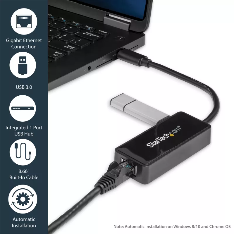 StarTech.com USB 3.0 uz Gigabit Ethernet adapteris NIC ar USB portu - melns