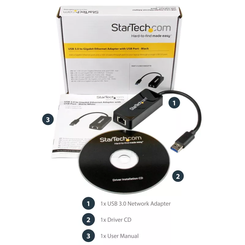 StarTech.com USB 3.0 uz Gigabit Ethernet adapteris NIC ar USB portu - melns
