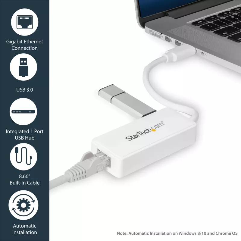 StarTech.com USB 3.0 uz Gigabit Ethernet adapteris NIC ar USB portu – balts