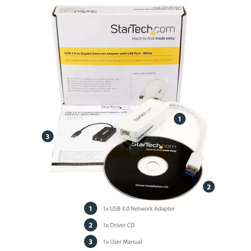 StarTech.com USB 3.0 uz Gigabit Ethernet adapteris NIC ar USB portu – balts