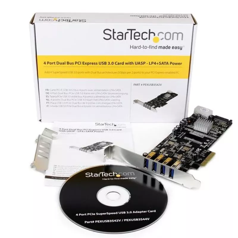 StarTech.com 4 Portu PCI Express (PCIe) SuperSpeed USB 3.0 Kartes Adapteris ar 2 Dedicated 5Gbps Kanāliem - UASP - SATA / LP4 Barošana