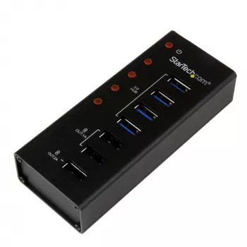 StarTech.com 4 portu USB 3.0 centrmezgls plus 3 speciāli USB uzlādes porti (2 x 1A un 1 x 2A) - pie sienas stiprināms metāla korpuss