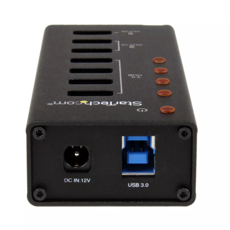 StarTech.com 4 portu USB 3.0 centrmezgls plus 3 speciāli USB uzlādes porti (2 x 1A un 1 x 2A) - pie sienas stiprināms metāla korpuss