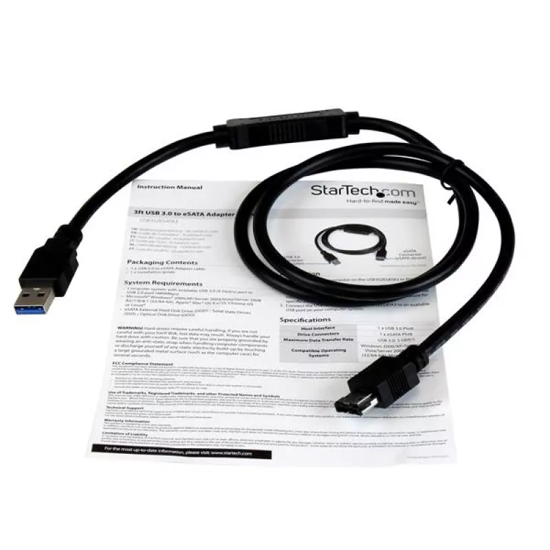 StarTech.com USB 3.0 uz eSATA cieto disku / SSD / optisko disku adaptera kabelis - 3 pēdu eSATA cietā diska uz USB 3.0 adaptera kabelis - SATA 6 Gbps