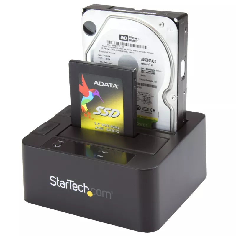 StarTech.com Dual-Bay USB 3.0 / eSATA uz SATA cieto disku dokstacija, USB cieto disku doks, ārēja 2,5/3,5 collu SATA I/II/III SSD/HDD dokstacija, karstās nomaiņas disku nodalījumi, augšējas ielādes