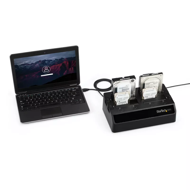 StarTech.com 4 nodalījumu USB 3.0 uz SATA cietā diska dokstacija, USB cietā diska doks, ārējā 2,5/3,5 collu SATA III SSD/HDD dokstacija, karstās nomaiņas cietā diska nodalījums, augšējās ielādes