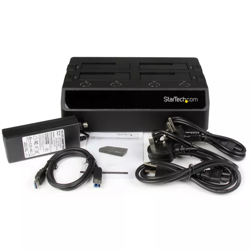 StarTech.com 4 nodalījumu USB 3.0 uz SATA cietā diska dokstacija, USB cietā diska doks, ārējā 2,5/3,5 collu SATA III SSD/HDD dokstacija, karstās nomaiņas cietā diska nodalījums, augšējās ielādes